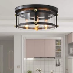 Raleigh 4 - Light 16.8 in. Black Drum Flush Mount With Glass Shade by Maxax 15 Raleigh 4 - Light 16.8 in. Black Drum Flush Mount With Glass Shade by Maxax -Maxax Elegant store black maxax flush mount lights mx19105 4bk c 44 1000