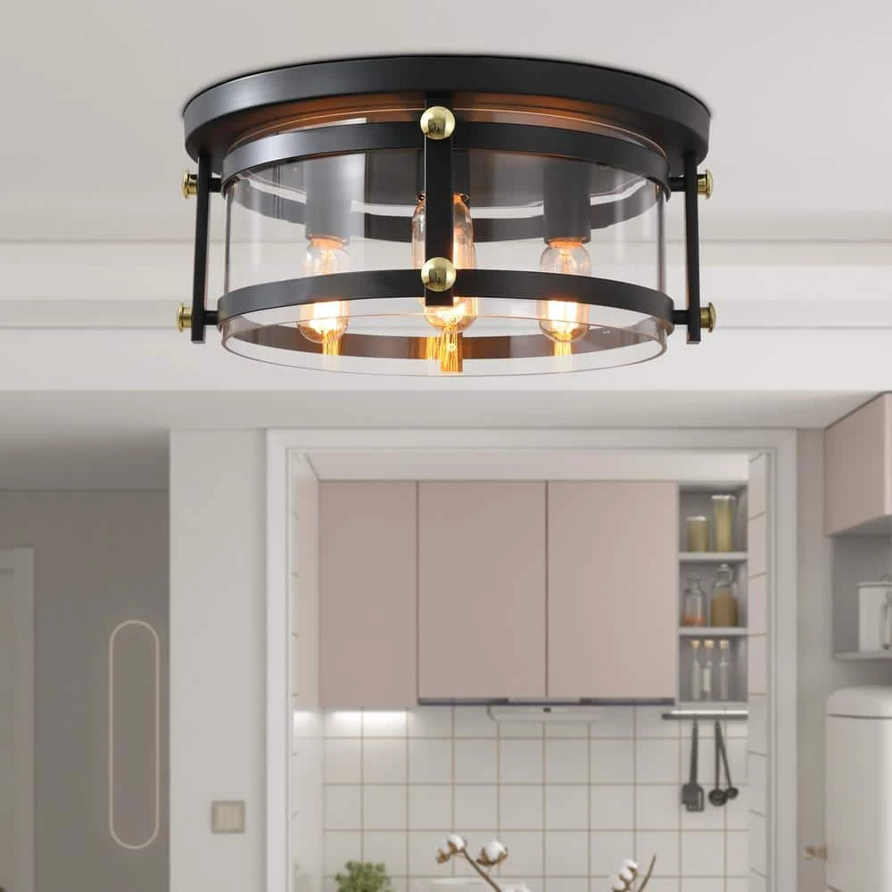 Raleigh 4 - Light 16.8 in. Black Drum Flush Mount With Glass Shade by Maxax 7 Raleigh 4 - Light 16.8 in. Black Drum Flush Mount With Glass Shade by Maxax - Image 7