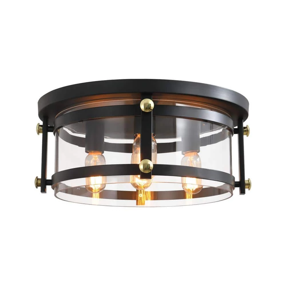 Raleigh 4 - Light 16.8 in. Black Drum Flush Mount With Glass Shade by Maxax 1 Raleigh 4 - Light 16.8 in. Black Drum Flush Mount With Glass Shade by Maxax
