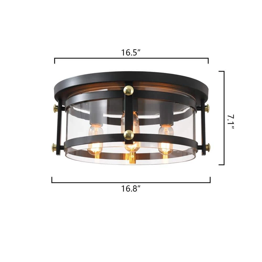 Raleigh 4 - Light 16.8 in. Black Drum Flush Mount With Glass Shade by Maxax 3 Raleigh 4 - Light 16.8 in. Black Drum Flush Mount With Glass Shade by Maxax - Image 3