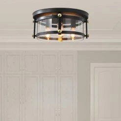 Raleigh 4 - Light 16.8 in. Black Drum Flush Mount With Glass Shade by Maxax 17 Raleigh 4 - Light 16.8 in. Black Drum Flush Mount With Glass Shade by Maxax -Maxax Elegant store black maxax flush mount lights mx19105 4bk c 76 1000