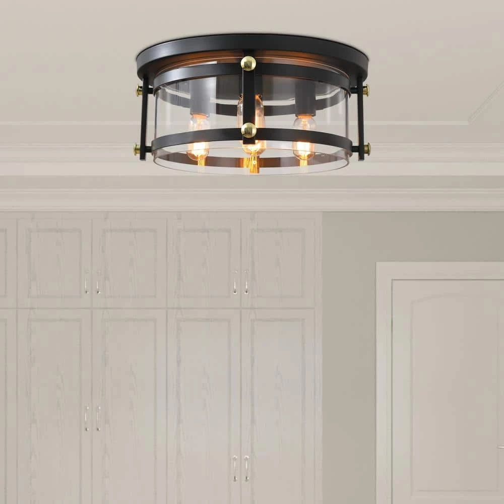 Raleigh 4 - Light 16.8 in. Black Drum Flush Mount With Glass Shade by Maxax 9 Raleigh 4 - Light 16.8 in. Black Drum Flush Mount With Glass Shade by Maxax - Image 9