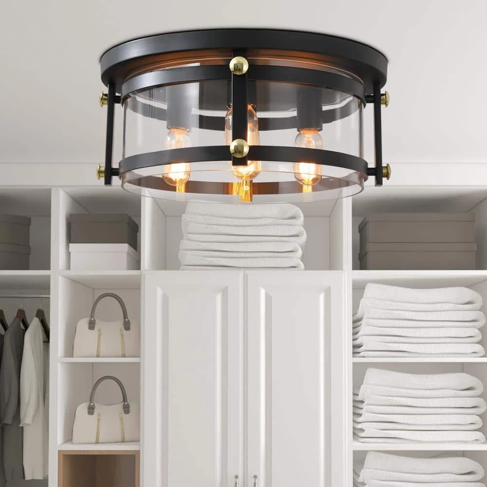 Raleigh 4 - Light 16.8 in. Black Drum Flush Mount With Glass Shade by Maxax 2 Raleigh 4 - Light 16.8 in. Black Drum Flush Mount With Glass Shade by Maxax - Image 2