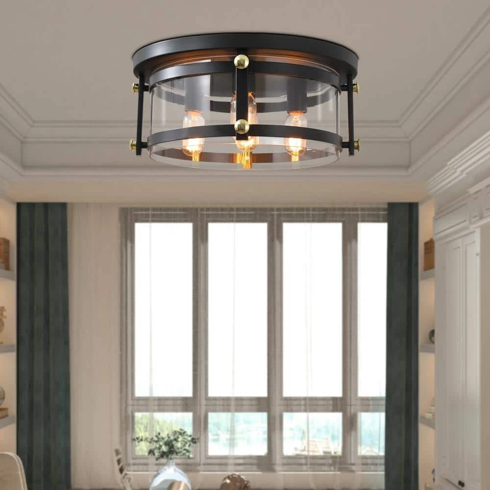 Raleigh 4 - Light 16.8 in. Black Drum Flush Mount With Glass Shade by Maxax 8 Raleigh 4 - Light 16.8 in. Black Drum Flush Mount With Glass Shade by Maxax - Image 8