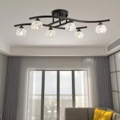 St. Louis 6-Light 7.4 in. Black Sputnik Geometric Semi Flush Mount by Maxax -Maxax Elegant store black maxax flush mount lights mx19121 6bk p 1f 1000