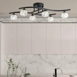 St. Louis 6-Light 7.4 in. Black Sputnik Geometric Semi Flush Mount by Maxax -Maxax Elegant store black maxax flush mount lights mx19121 6bk p 44 1000