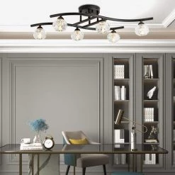 St. Louis 6-Light 7.4 in. Black Sputnik Geometric Semi Flush Mount by Maxax -Maxax Elegant store black maxax flush mount lights mx19121 6bk p fa 1000