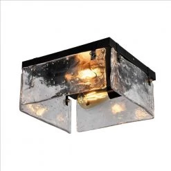 Raleigh 2-Light 11.81 in. Black Flush Mount with Water Glass Shade by Maxax