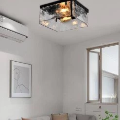 Raleigh 2-Light 11.81 in. Black Flush Mount with Water Glass Shade by Maxax -Maxax Elegant store black maxax flush mount lights mx2002 c2 76 1000