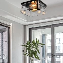 Raleigh 2-Light 11.81 in. Black Flush Mount with Water Glass Shade by Maxax -Maxax Elegant store black maxax flush mount lights mx2002 c2 fa 1000