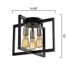 Santa Fe 3-Light 14.57 in. Black Unique/Statement Square/Rectangle Flush Mount by Maxax -Maxax Elegant store black maxax flush mount lights mx21028 3bk 44 1000