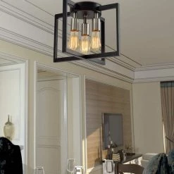 Santa Fe 3-Light 14.57 in. Black Unique/Statement Square/Rectangle Flush Mount by Maxax -Maxax Elegant store black maxax flush mount lights mx21028 3bk c3 1000