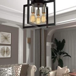 Santa Fe 3-Light 14.57 in. Black Unique/Statement Square/Rectangle Flush Mount by Maxax -Maxax Elegant store black maxax flush mount lights mx21028 3bk fa 1000