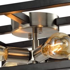 Springfield 4-Light 15 in. Black Lantern Square/Rectangle Flush Mount by Maxax -Maxax Elegant store black maxax flush mount lights mx21030 4bk 1f 1000