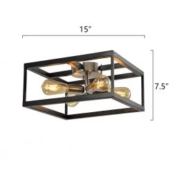 Springfield 4-Light 15 in. Black Lantern Square/Rectangle Flush Mount by Maxax -Maxax Elegant store black maxax flush mount lights mx21030 4bk 44 1000