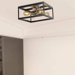 Springfield 4-Light 15 in. Black Lantern Square/Rectangle Flush Mount by Maxax -Maxax Elegant store black maxax flush mount lights mx21030 4bk 76 1000