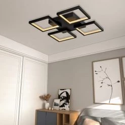 Boston 4-Light 19.18 in. Black Unique/Statement Square/Rectangle LED Semi-Flush Mount by Maxax -Maxax Elegant store black maxax flush mount lights mx21040 c4bk 44 1000