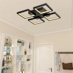 Boston 4-Light 19.18 in. Black Unique/Statement Square/Rectangle LED Semi-Flush Mount by Maxax -Maxax Elegant store black maxax flush mount lights mx21040 c4bk 76 1000