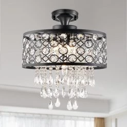 Indianapolis 17.3 in. 5-Light Black Semi Flush Mount With Crystals by Maxax -Maxax Elegant store black maxax flush mount lights mxsu 5bk fm p 1f 1000