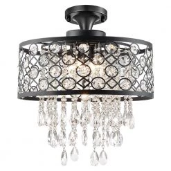 Indianapolis 17.3 in. 5-Light Black Semi Flush Mount With Crystals by Maxax