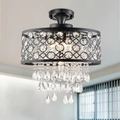 Indianapolis 17.3 in. 5-Light Black Semi Flush Mount With Crystals by Maxax -Maxax Elegant store black maxax flush mount lights mxsu 5bk fm p c3 1000