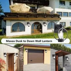 Hawaii 11.8 in. H 1-Bulb Black Hardwired Outdoor Sconce Dusk to Dawn Wall Lantern Sconce (2-Pack) by Maxax -Maxax Elegant store black maxax outdoor sconces 2062 2w 1d 1000