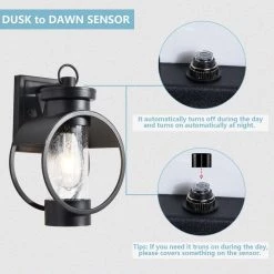 Hawaii 11.8 in. H 1-Bulb Black Hardwired Outdoor Sconce Dusk to Dawn Wall Lantern Sconce (2-Pack) by Maxax -Maxax Elegant store black maxax outdoor sconces 2062 2w 1f 1000