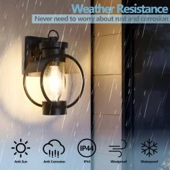 Hawaii 11.8 in. H 1-Bulb Black Hardwired Outdoor Sconce Dusk to Dawn Wall Lantern Sconce (2-Pack) by Maxax -Maxax Elegant store black maxax outdoor sconces 2062 2w 40 1000