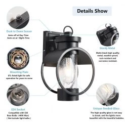 Hawaii 11.8 in. H 1-Bulb Black Hardwired Outdoor Sconce Dusk to Dawn Wall Lantern Sconce (2-Pack) by Maxax -Maxax Elegant store black maxax outdoor sconces 2062 2w 4f 1000