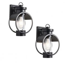 Hawaii 11.8 in. H 1-Bulb Black Hardwired Outdoor Sconce Dusk to Dawn Wall Lantern Sconce (2-Pack) by Maxax