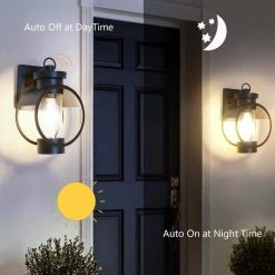 Hawaii 11.8 in. H 1-Bulb Black Hardwired Outdoor Sconce Dusk to Dawn Wall Lantern Sconce (2-Pack) by Maxax -Maxax Elegant store black maxax outdoor sconces 2062 2w 66 1000