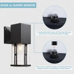 Hawaii 11 in. H Black Seeded Glass Hardwired Outdoor Wall Lantern Sconce with Dusk to Dawn (Set of 2) by Maxax -Maxax Elegant store black maxax outdoor sconces 2262 2w 76 1000