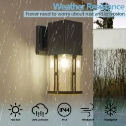 Hawaii 11 in. H Black Seeded Glass Hardwired Outdoor Wall Lantern Sconce with Dusk to Dawn (Set of 2) by Maxax -Maxax Elegant store black maxax outdoor sconces 2262 2w c3 1000