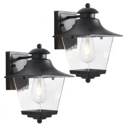 12.6 in. H Topeka Black Hardwired Outdoor Wall Lantern Sconce (Set of 2) by Maxax