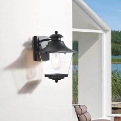 12.6 in. H Topeka Black Hardwired Outdoor Wall Lantern Sconce (Set of 2) by Maxax -Maxax Elegant store black maxax outdoor sconces 2285 2w c3 1000