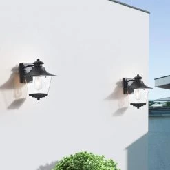 12.6 in. H Topeka Black Hardwired Outdoor Wall Lantern Sconce (Set of 2) by Maxax -Maxax Elegant store black maxax outdoor sconces 2285 2w fa 1000