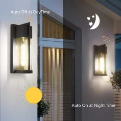 Montpelier Black/Sand Black 13'' H Hardwired Water Glass Outdoor Wall Lantern Sconce with Dusk to Dawn (Set of 2) by Maxax -Maxax Elegant store black maxax outdoor sconces 2418 1w 1f 1000