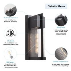 Montpelier Black/Sand Black 13'' H Hardwired Water Glass Outdoor Wall Lantern Sconce with Dusk to Dawn (Set of 2) by Maxax -Maxax Elegant store black maxax outdoor sconces 2418 1w 40 1000