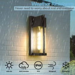 Montpelier Black/Sand Black 13'' H Hardwired Water Glass Outdoor Wall Lantern Sconce with Dusk to Dawn (Set of 2) by Maxax -Maxax Elegant store black maxax outdoor sconces 2418 1w 4f 1000