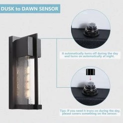 Montpelier Black/Sand Black 13'' H Hardwired Water Glass Outdoor Wall Lantern Sconce with Dusk to Dawn (Set of 2) by Maxax -Maxax Elegant store black maxax outdoor sconces 2418 1w 66 1000