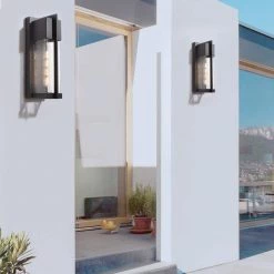 Montpelier Black/Sand Black 13'' H Hardwired Water Glass Outdoor Wall Lantern Sconce with Dusk to Dawn (Set of 2) by Maxax -Maxax Elegant store black maxax outdoor sconces 2418 1w c3 1000