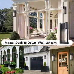 Montpelier Black/Sand Black 13'' H Hardwired Water Glass Outdoor Wall Lantern Sconce with Dusk to Dawn (Set of 2) by Maxax -Maxax Elegant store black maxax outdoor sconces 2418 1w fa 1000