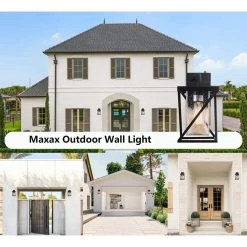 Hawaii 12.2 in. H Black Hardwired Outdoor Wall Lantern Sconce with Dusk to Dawn (Set of 2) by Maxax 15 Hawaii 12.2 in. H Black Hardwired Outdoor Wall Lantern Sconce with Dusk to Dawn (Set of 2) by Maxax -Maxax Elegant store black maxax outdoor sconces 2423 1w 2pk 1d 1000