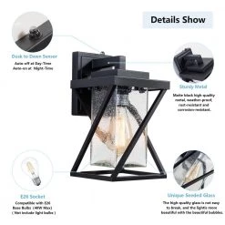 Hawaii 12.2 in. H Black Hardwired Outdoor Wall Lantern Sconce with Dusk to Dawn (Set of 2) by Maxax 13 Hawaii 12.2 in. H Black Hardwired Outdoor Wall Lantern Sconce with Dusk to Dawn (Set of 2) by Maxax -Maxax Elegant store black maxax outdoor sconces 2423 1w 2pk 40 1000