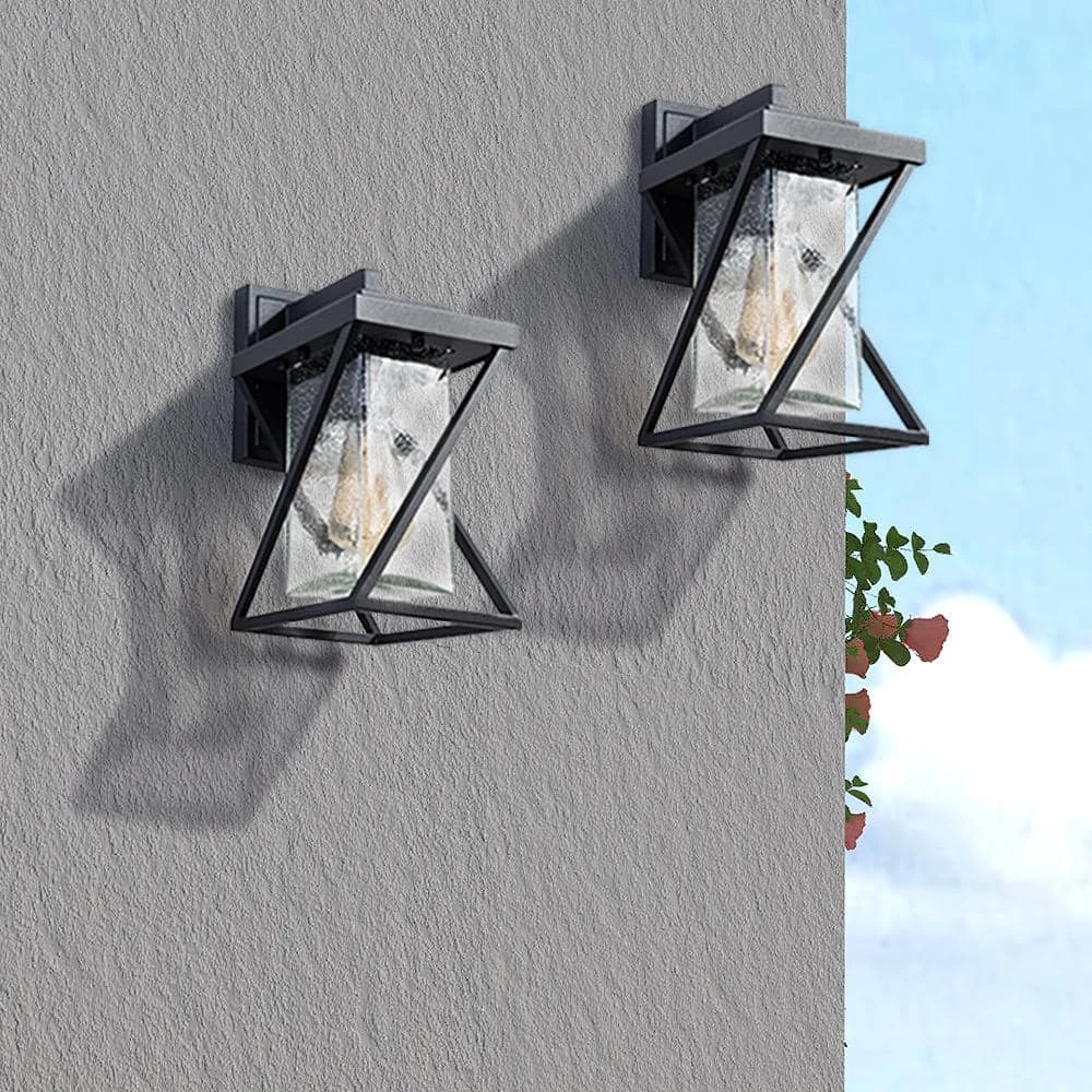 Hawaii 12.2 in. H Black Hardwired Outdoor Wall Lantern Sconce with Dusk to Dawn (Set of 2) by Maxax 1 Hawaii 12.2 in. H Black Hardwired Outdoor Wall Lantern Sconce with Dusk to Dawn (Set of 2) by Maxax