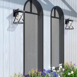 Hawaii 12.2 in. H Black Hardwired Outdoor Wall Lantern Sconce with Dusk to Dawn (Set of 2) by Maxax 21 Hawaii 12.2 in. H Black Hardwired Outdoor Wall Lantern Sconce with Dusk to Dawn (Set of 2) by Maxax -Maxax Elegant store black maxax outdoor sconces 2423 1w 2pk 76 1000