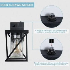 Hawaii 12.2 in. H Black Hardwired Outdoor Wall Lantern Sconce with Dusk to Dawn (Set of 2) by Maxax 20 Hawaii 12.2 in. H Black Hardwired Outdoor Wall Lantern Sconce with Dusk to Dawn (Set of 2) by Maxax -Maxax Elegant store black maxax outdoor sconces 2423 1w 2pk fa 1000