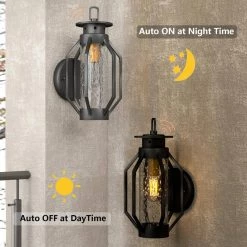 Hawaii 12 in. H Black Seeded Glass Hardwired Outdoor Wall Lantern Sconce with Dusk to Dawn (Set of 2) by Maxax -Maxax Elegant store black maxax outdoor sconces 2464 2w a0 1000