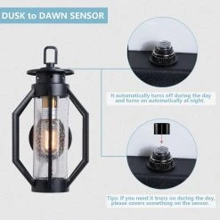 Hawaii 12 in. H Black Seeded Glass Hardwired Outdoor Wall Lantern Sconce with Dusk to Dawn (Set of 2) by Maxax -Maxax Elegant store black maxax outdoor sconces 2464 2w c3 1000