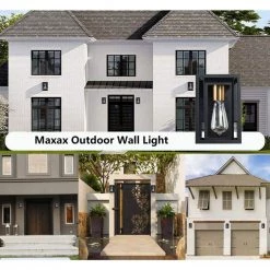 Montpelier 9.52 in. H Black Hardwired Outdoor Wall Lantern Sconces with Dusk to Dawn (Set of 2) by Maxax -Maxax Elegant store black maxax outdoor sconces 2504 1w 2pk 4f 1000